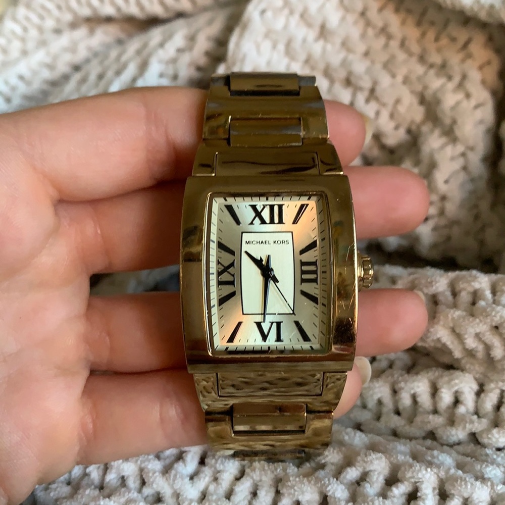 Gold rectangular Michael kors watch